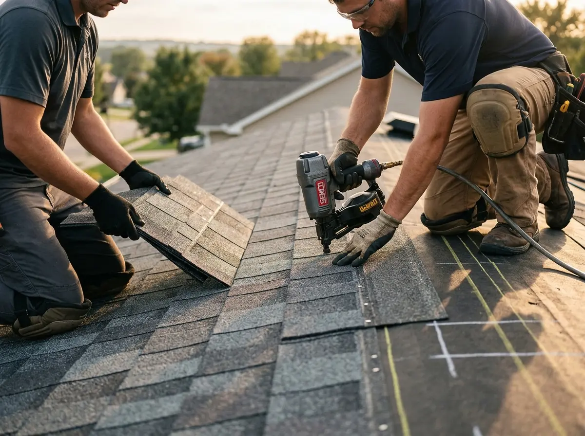 Professional roofer working on a residential roof in Buckeye